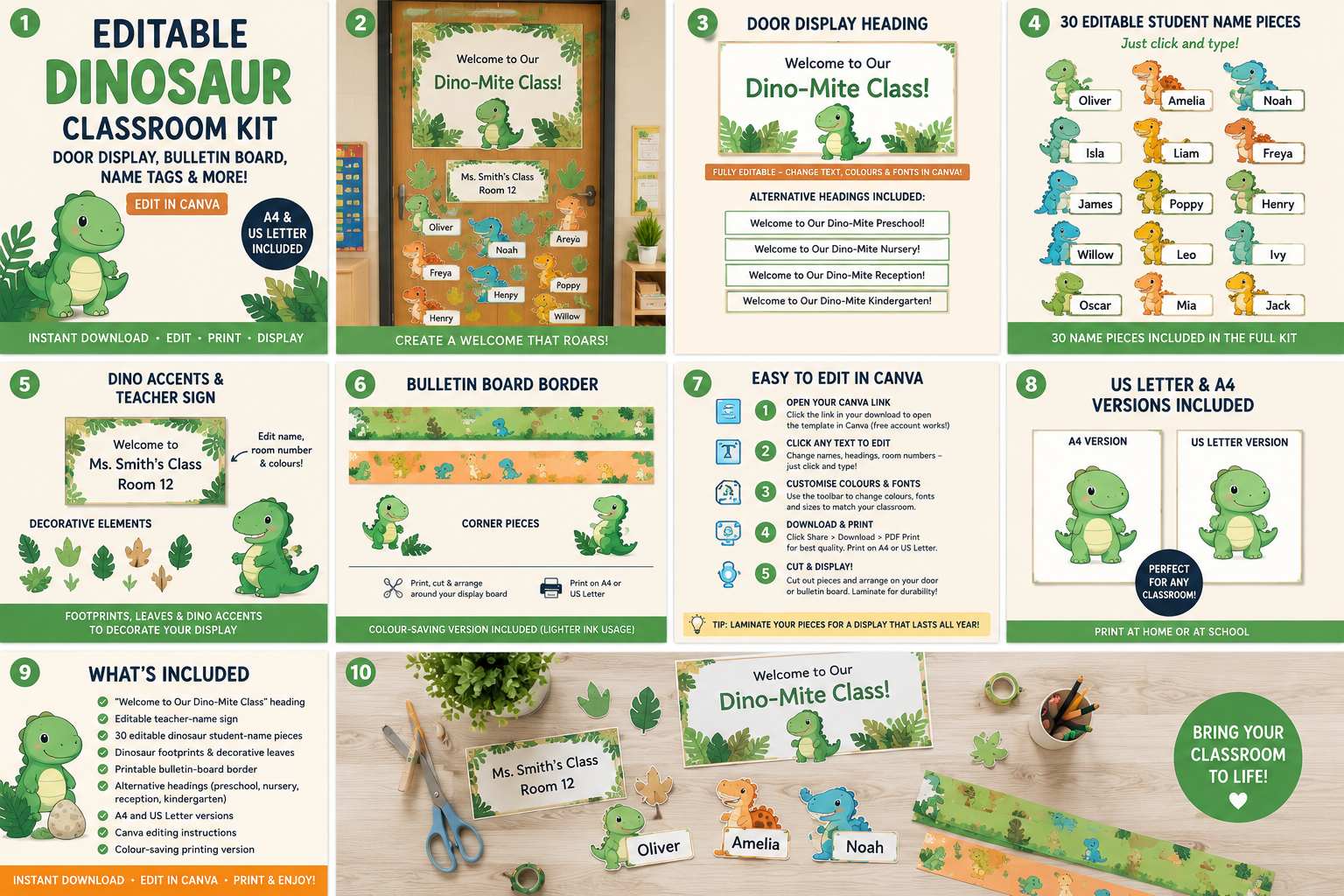 RexyDays dinosaur classroom printable bundle preview